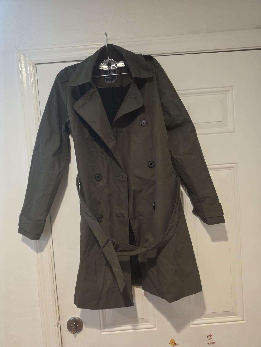 Abercrombie & Fitch Olive Green Double-Breasted Trench Coat